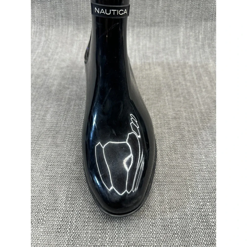 Nautica‎ Cliff Port Womens US 9 Rain Boot Black Rubber Ankle Pull On Cuban Heel
